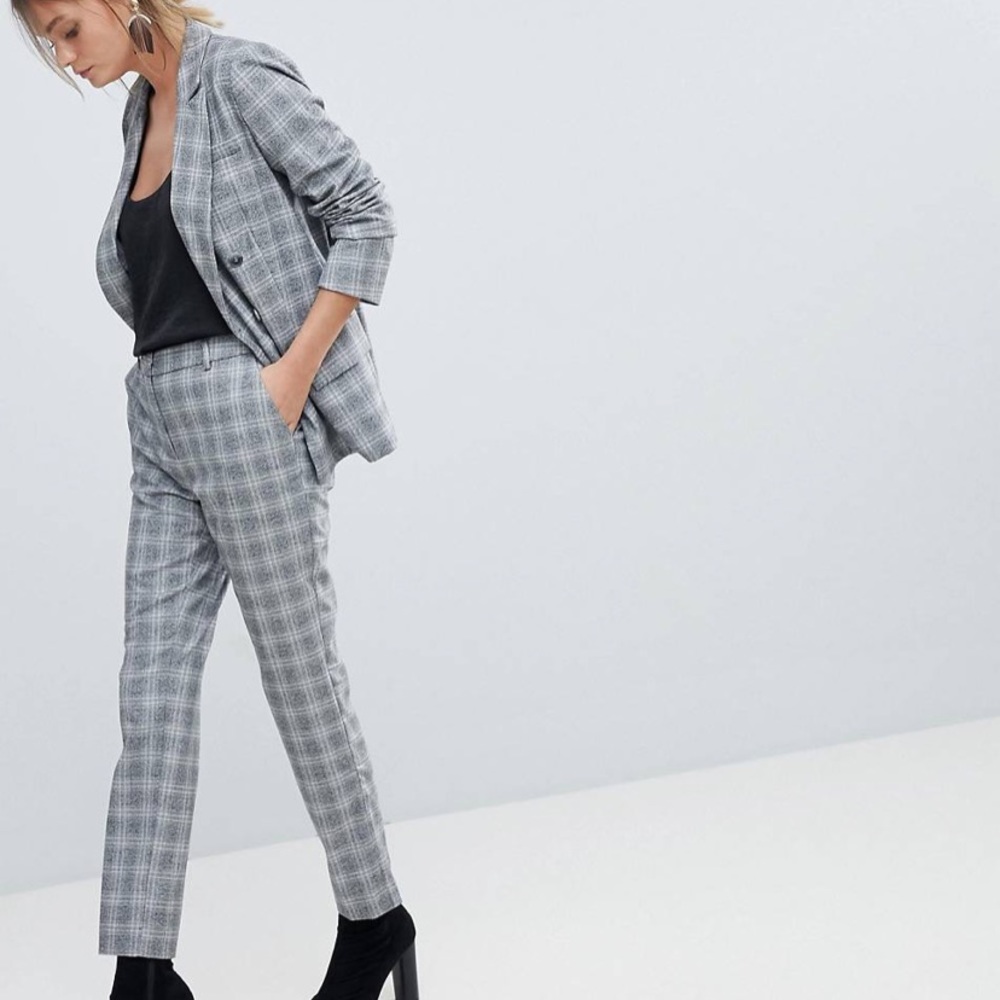 Oasis Grey/Lilac Plaid Double Breasted Pant suit